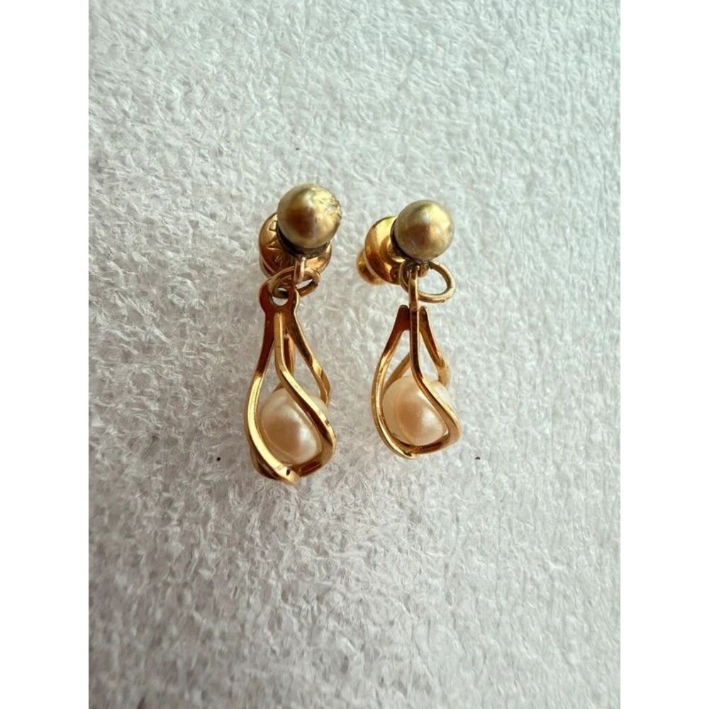 Vintage Napier Gold-Tone Faux Pearl Clip-On Earrings